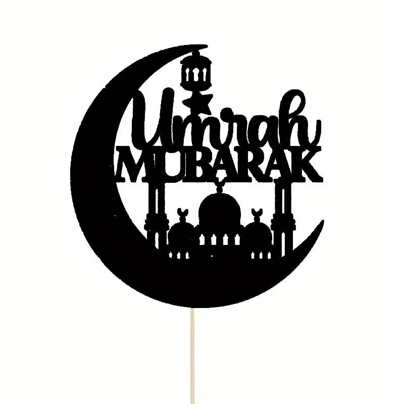 Celebrate with Elegance: Customize your dessert presentation with the 1PC Umrah Mubarak Acrylic Cake Topper Decoration. This elegant black design is perfect for Islamic celebrations, birthdays, and parties. Suitable for ages 12 and up.