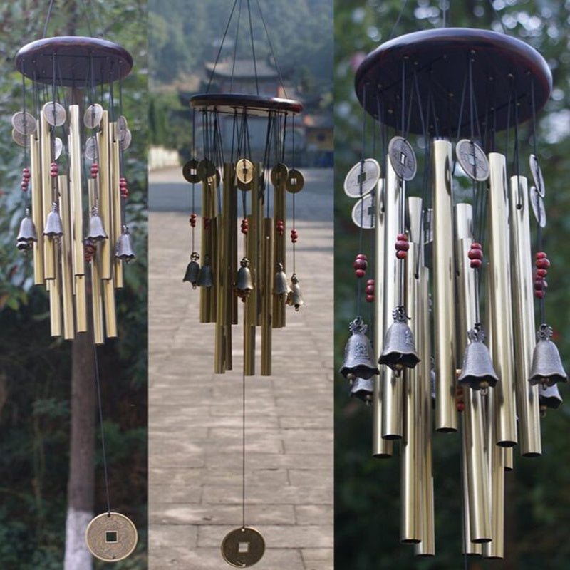 Durable Multitube Garden Patio Decor: Large Deep Tone Wind Chimes for Outdoor Use - Antique Bronze Metal with Solid Wood Top, Ceiling Mount Wind Chime Ideal for Adults - Great Gifts for Christmas, Halloween, and Thanksgiving.