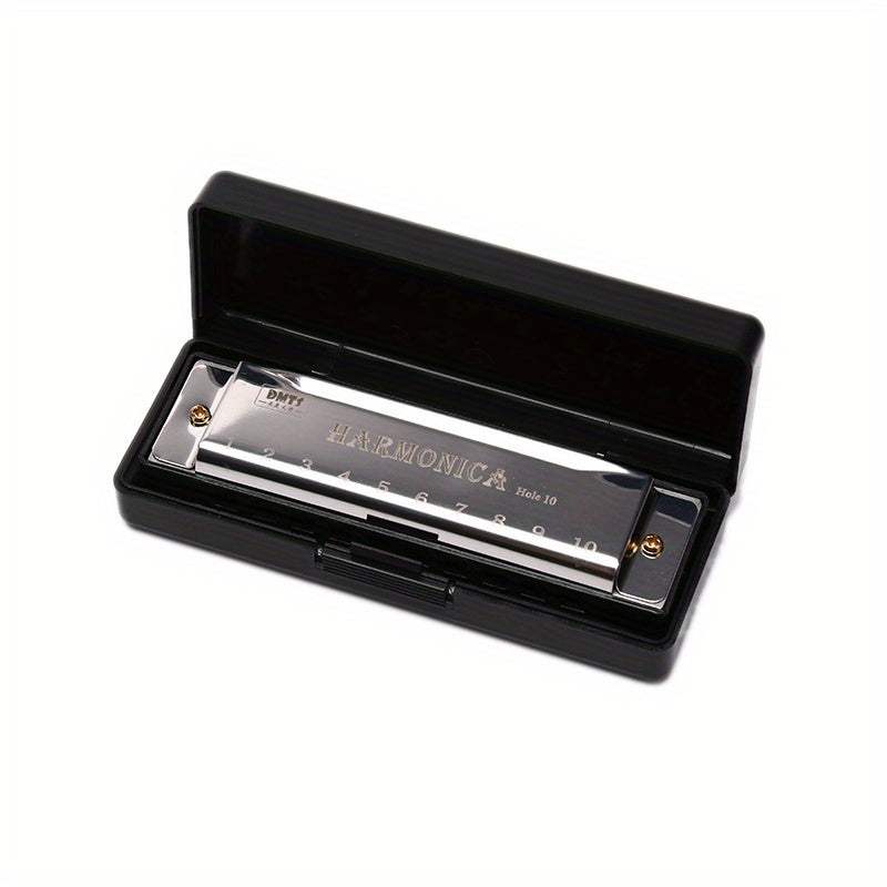 10-hole harmonica in key of C, lacquered metal finish, copper core, resin body, ideal for beginners, teaching, playing, and gifting - 1 pc.