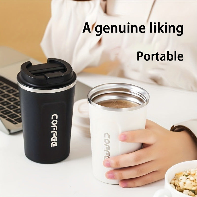 Luxurious European-designed coffee mug for on-the-go use. Portable, durable, exquisite, and leak-proof. Ideal for both men and women. Hand wash only, made of BPA-free stainless steel.