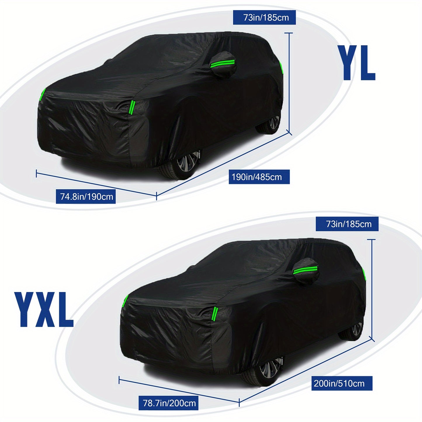 Premium SUV car cover with all-weather protection, breathable & durable. Suitable for indoor/outdoor use, dustproof, windproof, snowproof, and waterproof. Includes reflective safety strips