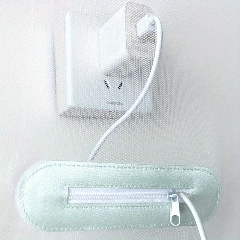 Bedroom Canopy Phone Charger with Mosquito Net Charging Patch, Zippered Cable Hole, Polyester Fabric, Hand-Washable Mesh Pocket, Adhesive Cable Organizer for Dormitory Bed Accessories.