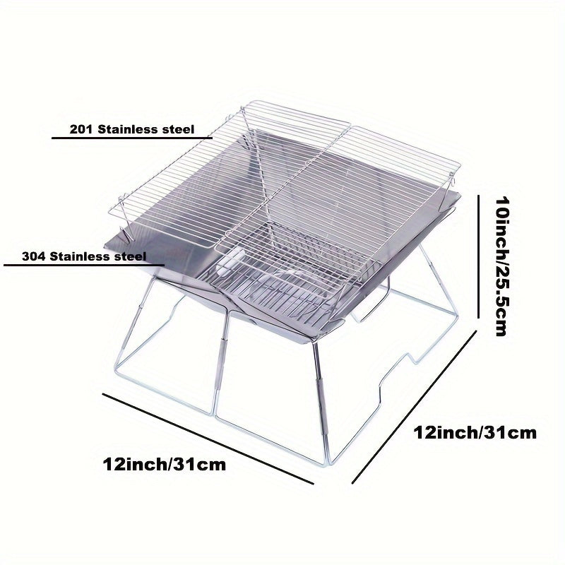 Портативный и легкий складной гриль из нержавеющей стали с сумкой для переноски, идеально подходит для кемпинга, пикников и приготовления пищи на свежем воздухе.