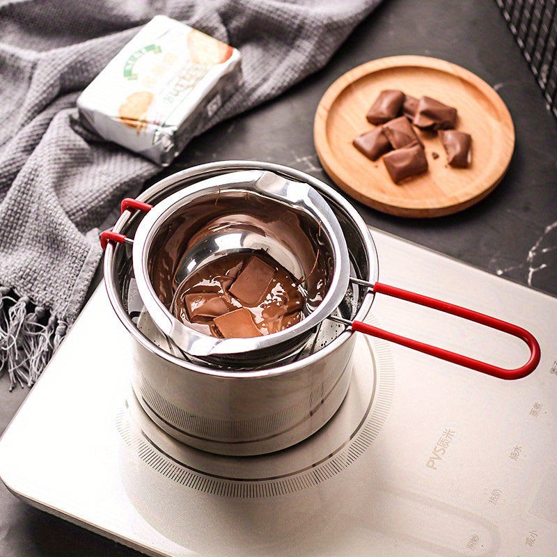 Stainless steel double melting pot set for safe and multifunctional chocolate, cheese, and candle melting, waterproof.