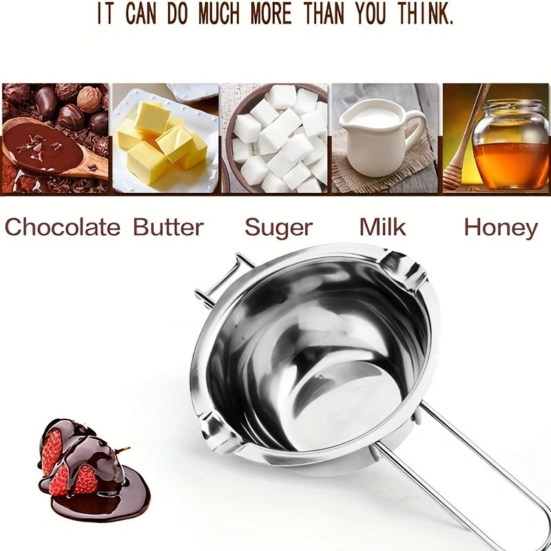 Stainless steel double melting pot set for safe and multifunctional chocolate, cheese, and candle melting, waterproof.