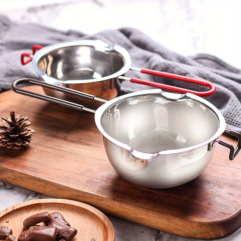 Stainless steel double melting pot set for safe and multifunctional chocolate, cheese, and candle melting, waterproof.