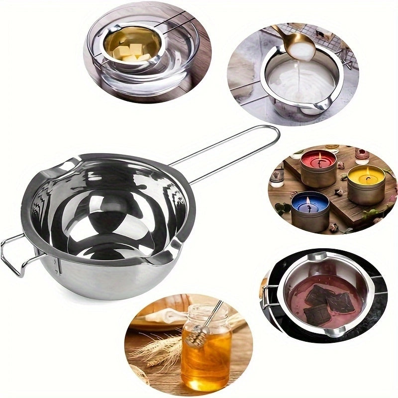 Stainless steel double melting pot set for safe and multifunctional chocolate, cheese, and candle melting, waterproof.