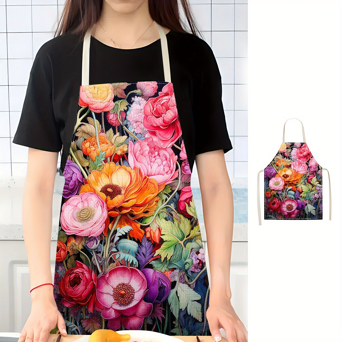 Be unique and fashionable with the creative and floral printed apron, perfect for cooking and parties. Suitable for both men and women in the kitchen, restaurant, or party.