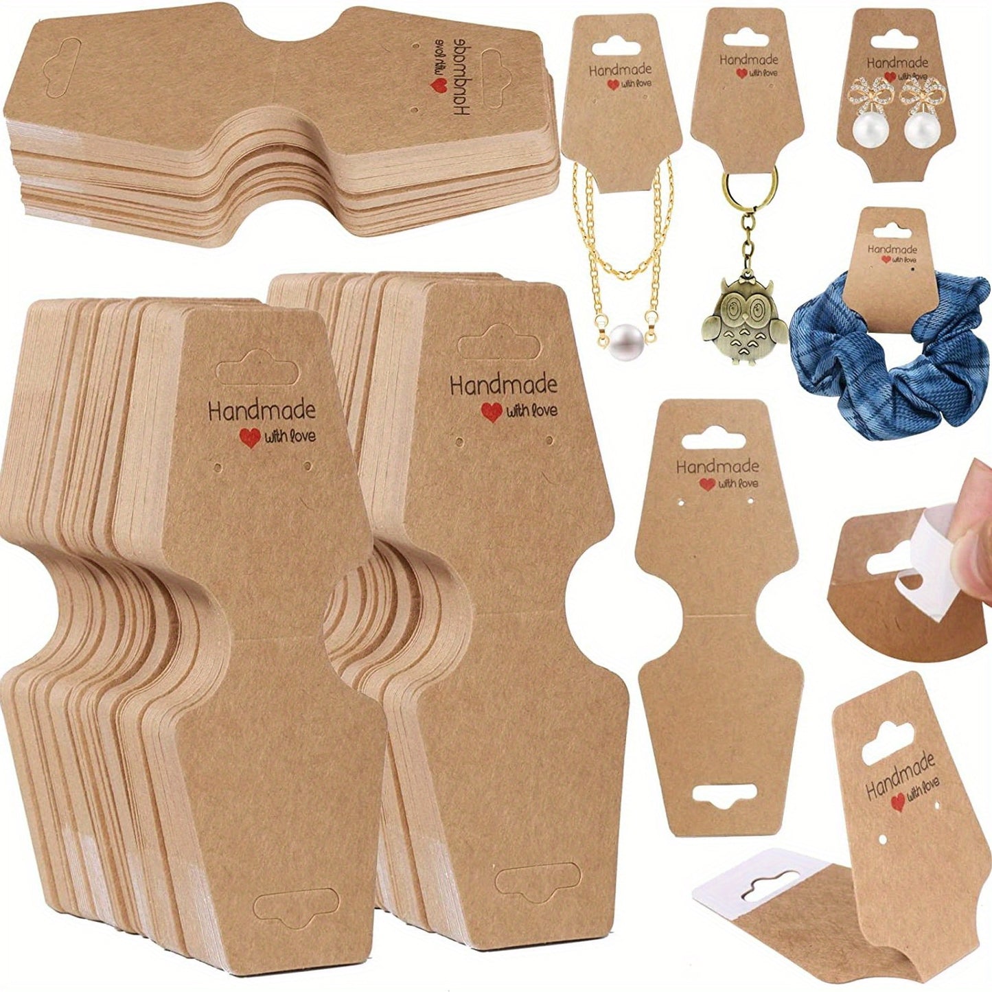 50/100pcs Self-Adhesive Cardboard Jewelry Display Hangers for Necklaces, Bracelets, Earrings, Headbands, Suspenders. Handmade with Love for Small Businesses.