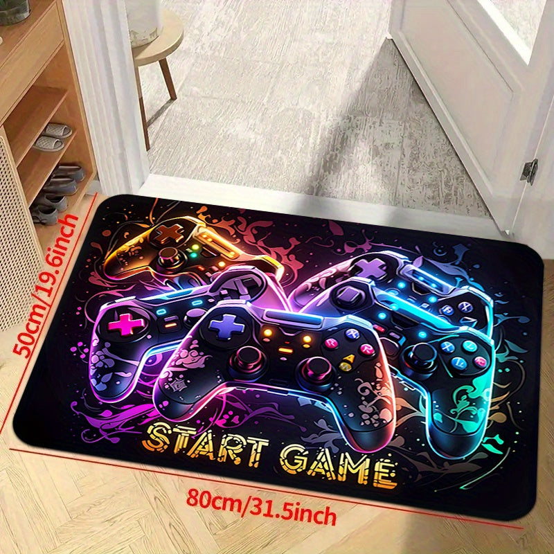 This 1pc Gaming Controller Area Rug is perfect for boys' rooms and gamers. Made of non-slip, machine washable polyester, this indoor game room bedroom floor mat features sponge padding and a low pile design, ideal for living rooms, offices, and kitchens