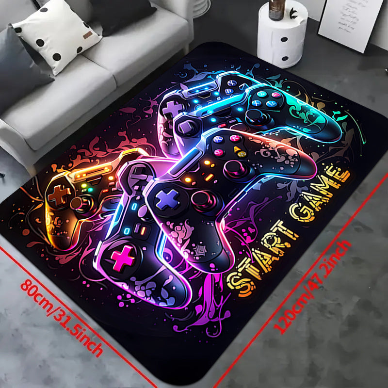 This 1pc Gaming Controller Area Rug is perfect for boys' rooms and gamers. Made of non-slip, machine washable polyester, this indoor game room bedroom floor mat features sponge padding and a low pile design, ideal for living rooms, offices, and kitchens