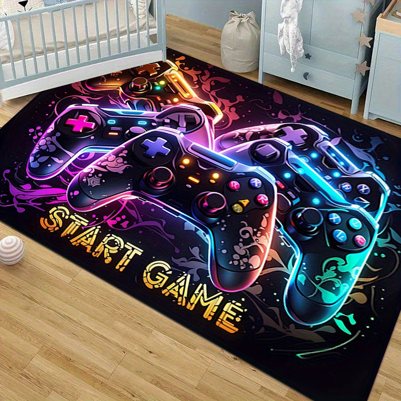 This 1pc Gaming Controller Area Rug is perfect for boys' rooms and gamers. Made of non-slip, machine washable polyester, this indoor game room bedroom floor mat features sponge padding and a low pile design, ideal for living rooms, offices, and kitchens