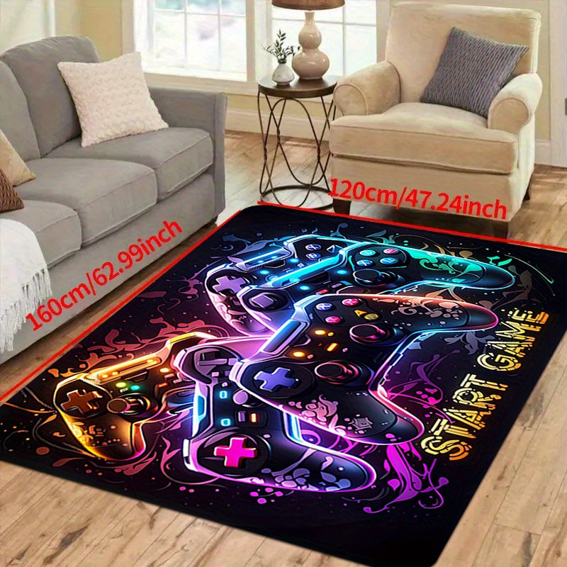 This 1pc Gaming Controller Area Rug is perfect for boys' rooms and gamers. Made of non-slip, machine washable polyester, this indoor game room bedroom floor mat features sponge padding and a low pile design, ideal for living rooms, offices, and kitchens