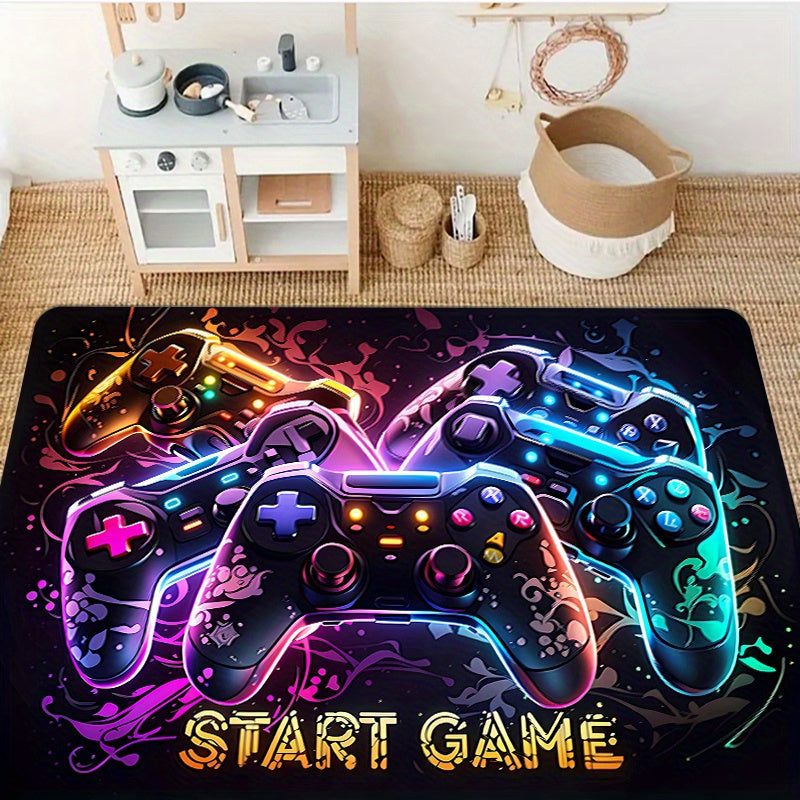 This 1pc Gaming Controller Area Rug is perfect for boys' rooms and gamers. Made of non-slip, machine washable polyester, this indoor game room bedroom floor mat features sponge padding and a low pile design, ideal for living rooms, offices, and kitchens