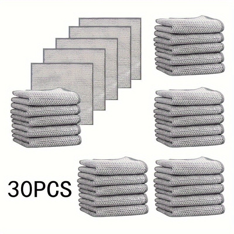 30 pieces of stainless steel scrubbers - sturdy metal wire dish cloths for efficient kitchen cleaning, gentle on pots and stoves, perfect for removing tough stains.