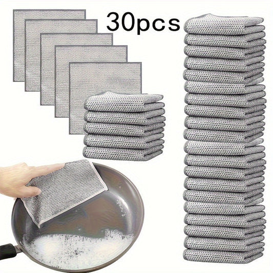 30 pieces of stainless steel scrubbers - sturdy metal wire dish cloths for efficient kitchen cleaning, gentle on pots and stoves, perfect for removing tough stains.