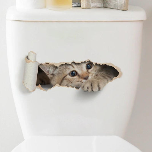 3D kitten toilet sticker with self-adhesive, waterproof and peeping effect.