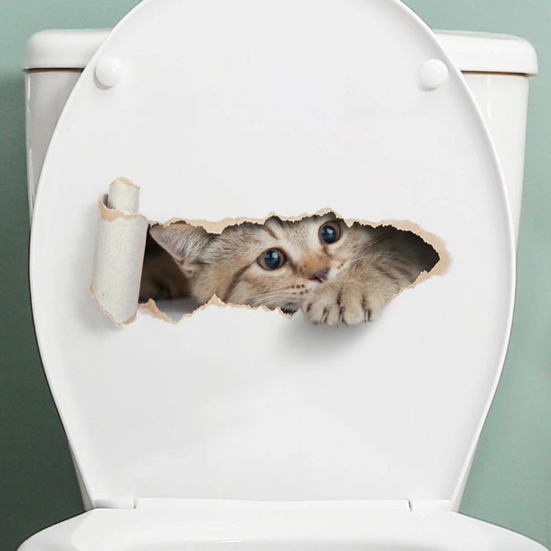 3D kitten toilet sticker with self-adhesive, waterproof and peeping effect.