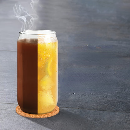 Borosilicate glass cups with lids and straws in 11.83oz, 15.22oz, and 18.6oz sizes for iced coffee, beer, and tea.