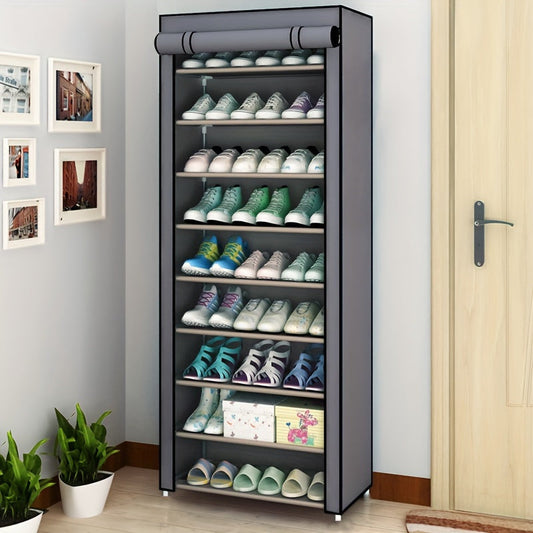 Metal shoe rack with multiple layers for dustproof shoe organization, perfect for storing household footwear. Space-saving design suitable for all types of rooms.