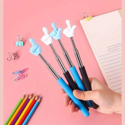 Retractable stainless steel finger pointer, adjustable length, multi-color teaching aid for home and classroom.