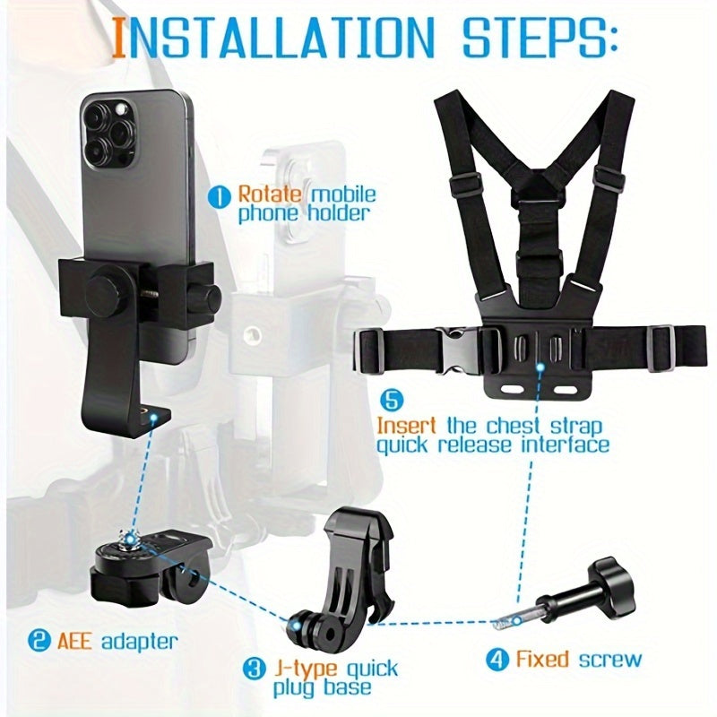 Chest strap mount for mobile phones, ideal for VLOG/POV filming.