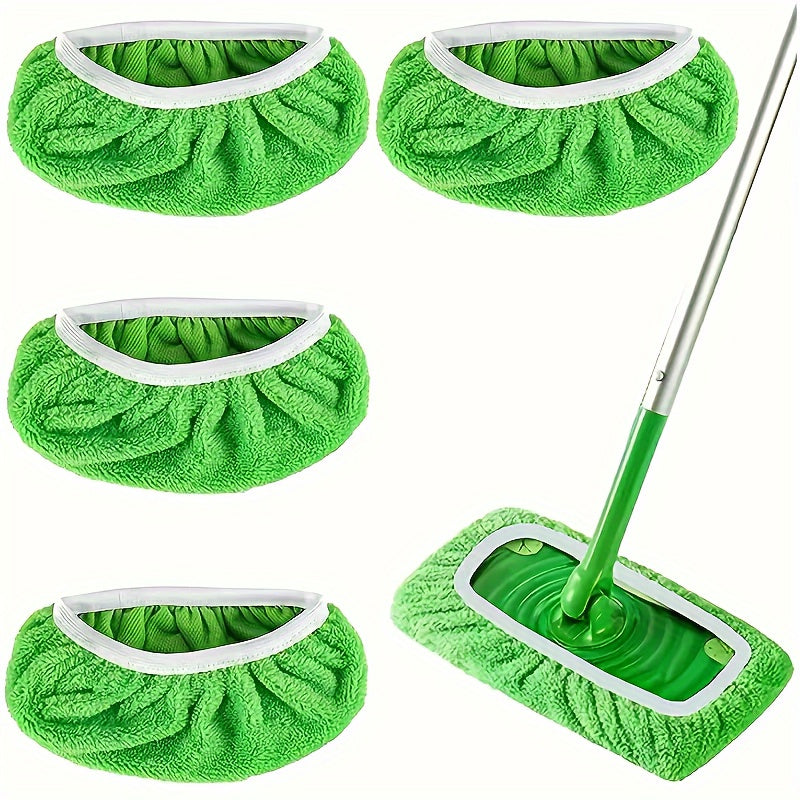 Set of 4 Super Absorbent Flat Floor Mop Pads with Elastic Band - Reusable, Long-lasting & Simple to Wash - Gentle Dust Removal Replacements for Effective Home Cleaning