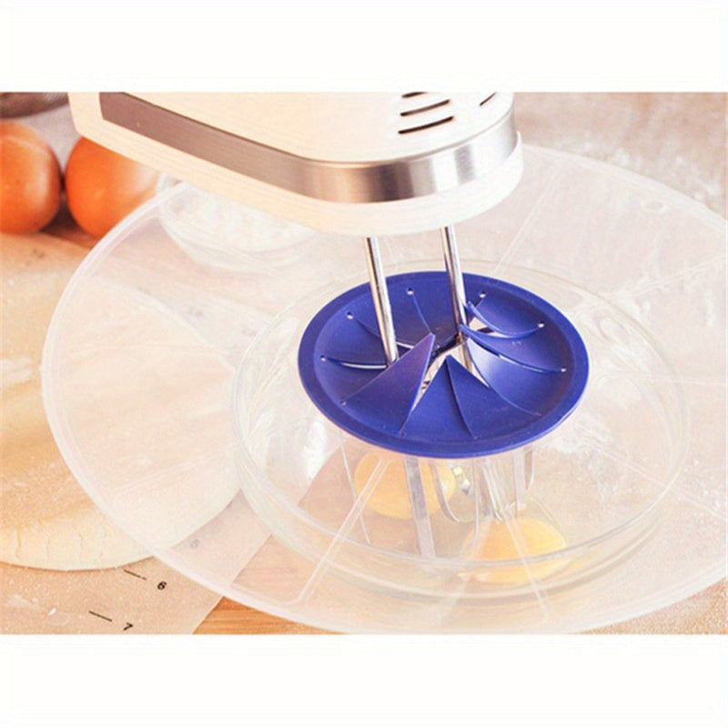 One-piece Silicone Round Splatter Guard with Center Opening, suitable for hand washing only. Food contact safe and ideal for bakers as an egg beater and milk cream splash shield.