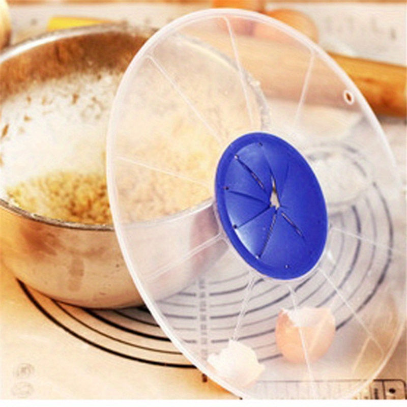 One-piece Silicone Round Splatter Guard with Center Opening, suitable for hand washing only. Food contact safe and ideal for bakers as an egg beater and milk cream splash shield.