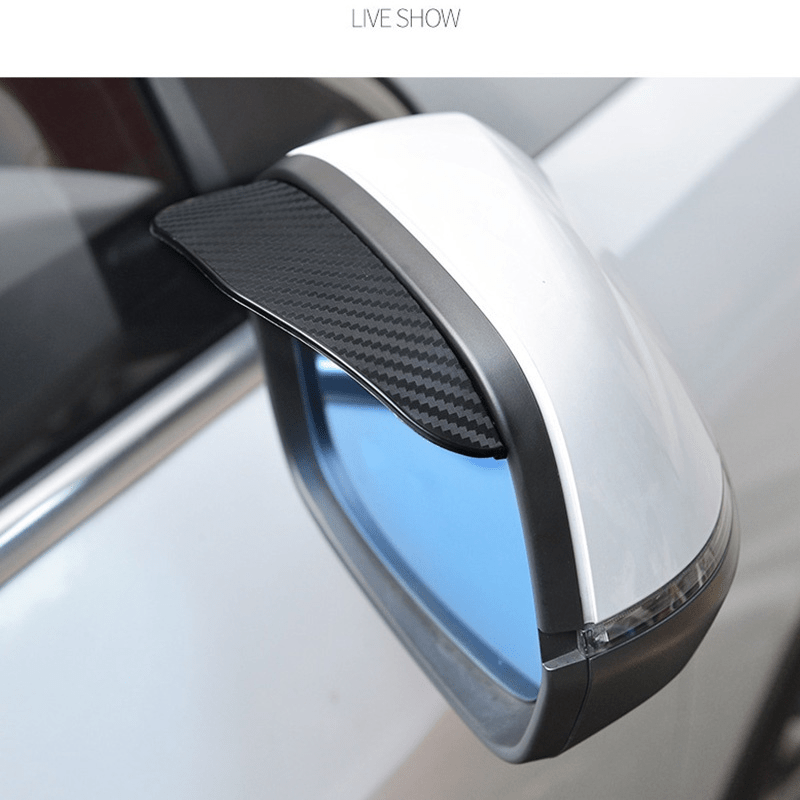 2 pieces of PVC carbon fiber rearview mirror rain guards, providing universal fit waterproof side mirror visors for sunshade and snow protection.