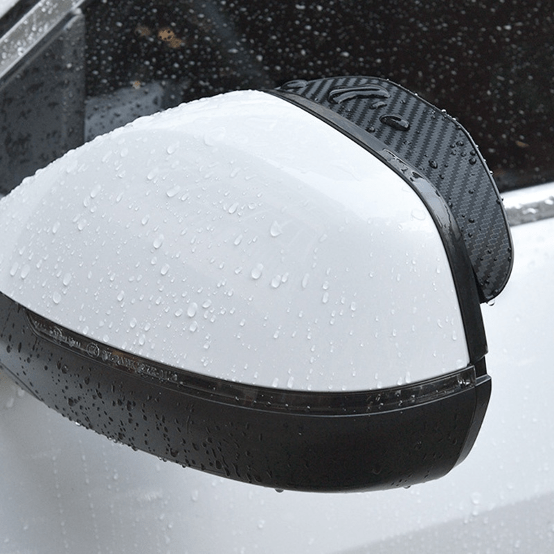 2 pieces of PVC carbon fiber rearview mirror rain guards, providing universal fit waterproof side mirror visors for sunshade and snow protection.