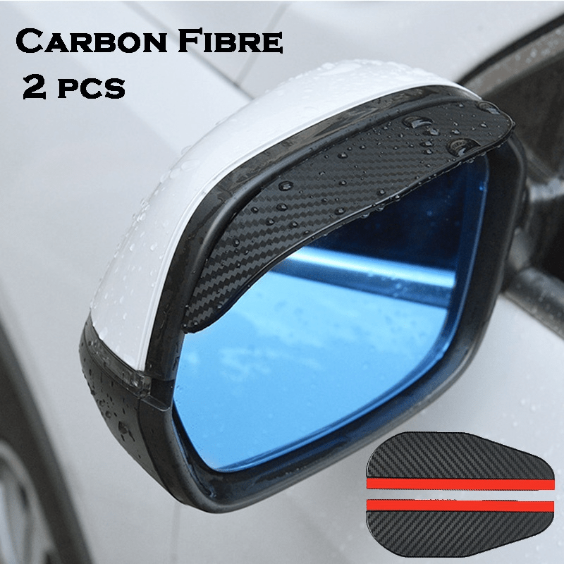 2 pieces of PVC carbon fiber rearview mirror rain guards, providing universal fit waterproof side mirror visors for sunshade and snow protection.