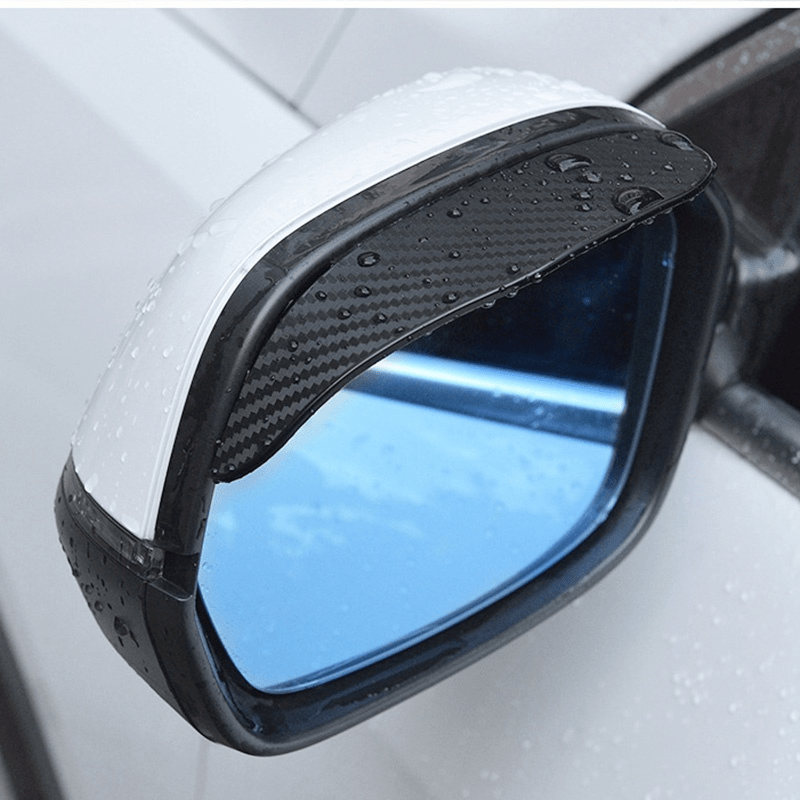 2 pieces of PVC carbon fiber rearview mirror rain guards, providing universal fit waterproof side mirror visors for sunshade and snow protection.