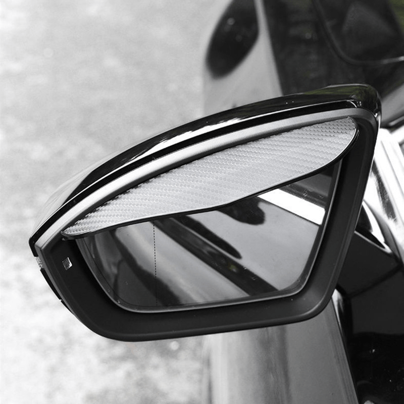 2 pieces of PVC carbon fiber rearview mirror rain guards, providing universal fit waterproof side mirror visors for sunshade and snow protection.