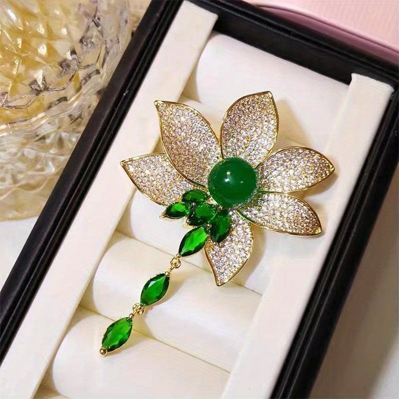 Stunning Lotus Deluxe rhinestone pendant brooch, perfect for women, crafted with precision and high quality materials - an exquisite addition to any elegant dress or as a beautiful gift.