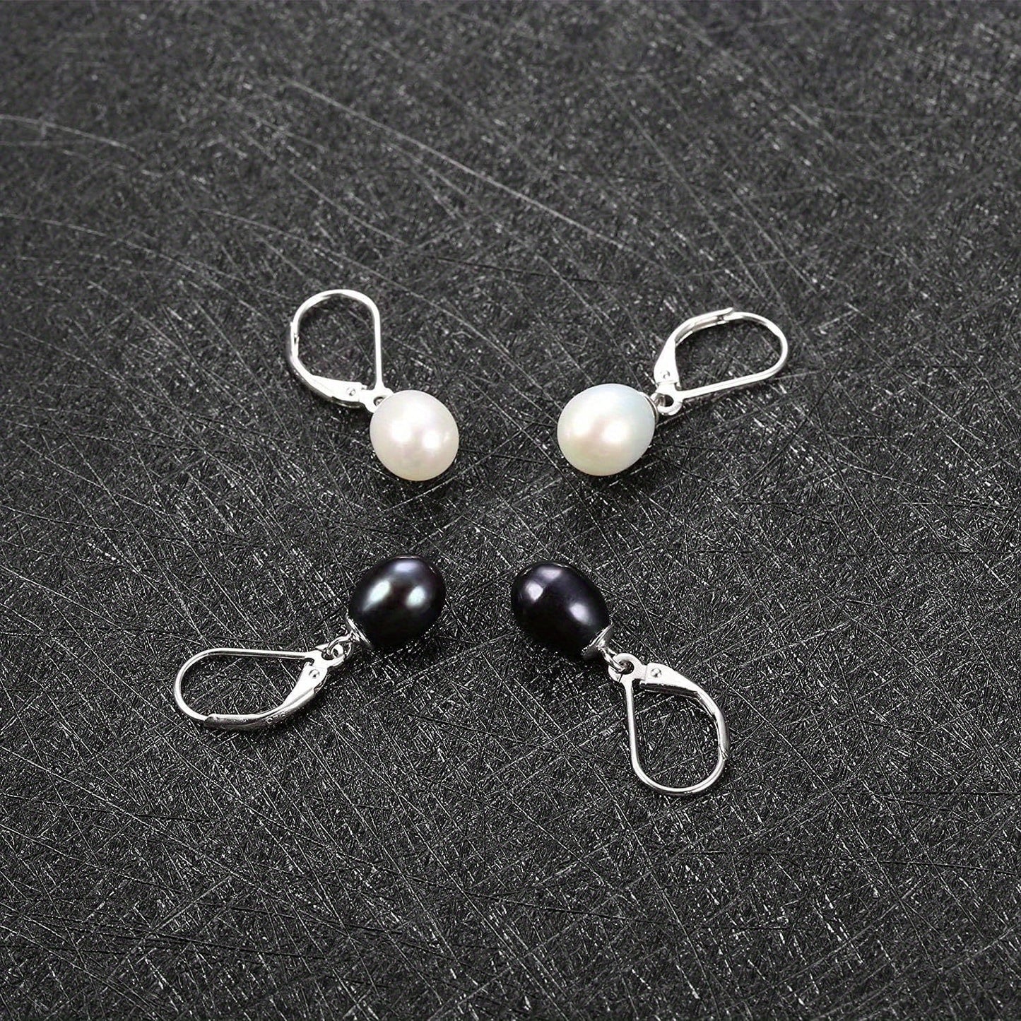 Valentine's Day Gift - Beautiful French-Inspired 925 Sterling Silver Leverback Dangle Pearl Earrings Set, 2 Pairs of AAA+ Freshwater Cultured Pearls, Platinum Plated for Summer Events and Formal Occasions, Lightweight at 5g/0.17oz.