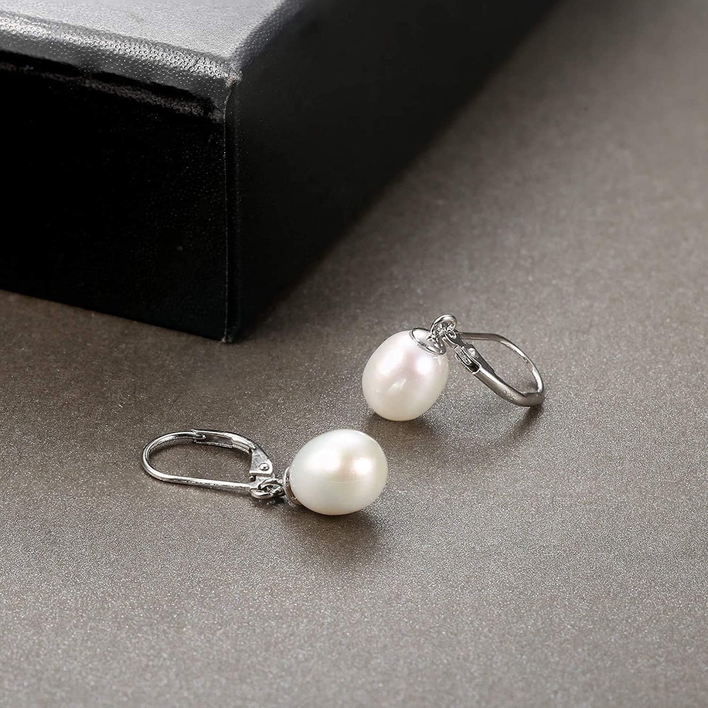 Valentine's Day Gift - Beautiful French-Inspired 925 Sterling Silver Leverback Dangle Pearl Earrings Set, 2 Pairs of AAA+ Freshwater Cultured Pearls, Platinum Plated for Summer Events and Formal Occasions, Lightweight at 5g/0.17oz.