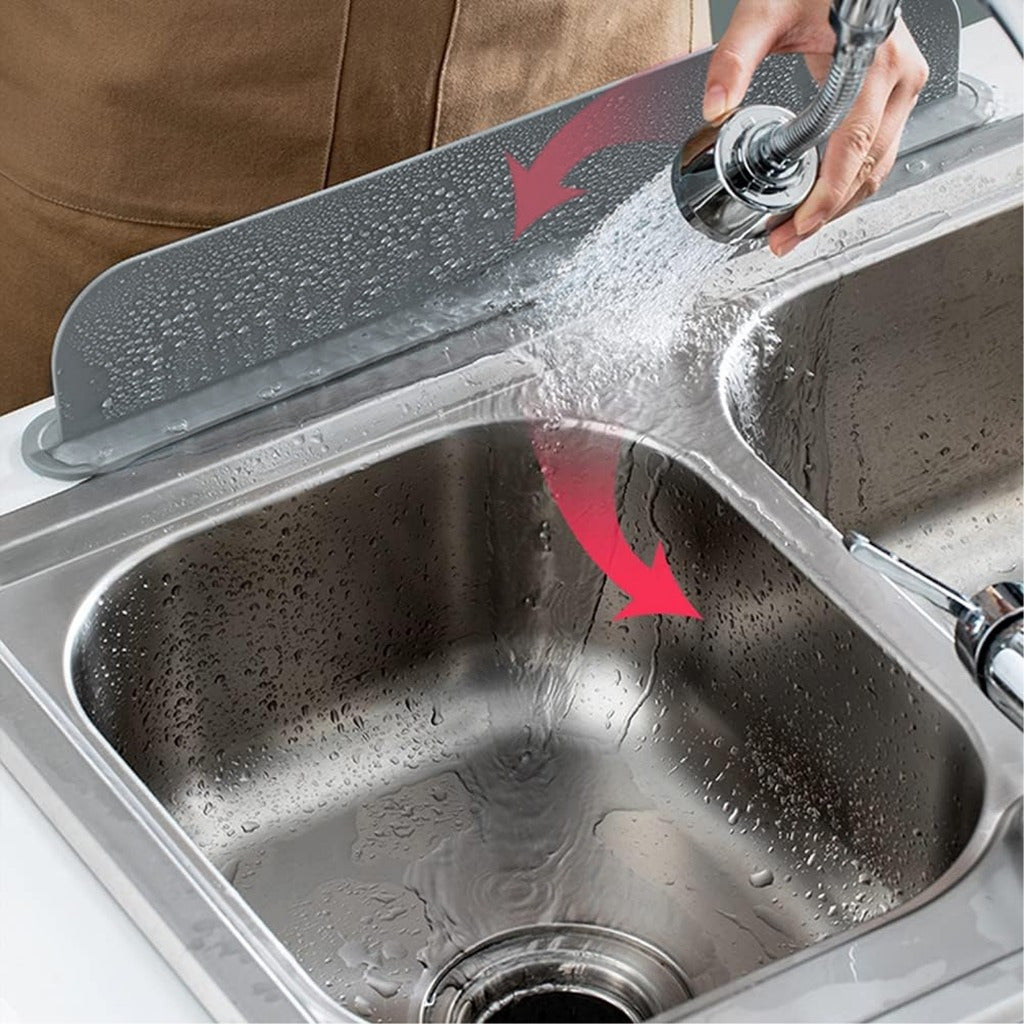 Silicone Kitchen Sink Splash Guard offers flexibility, no power required, and prevents soap and water splashes.