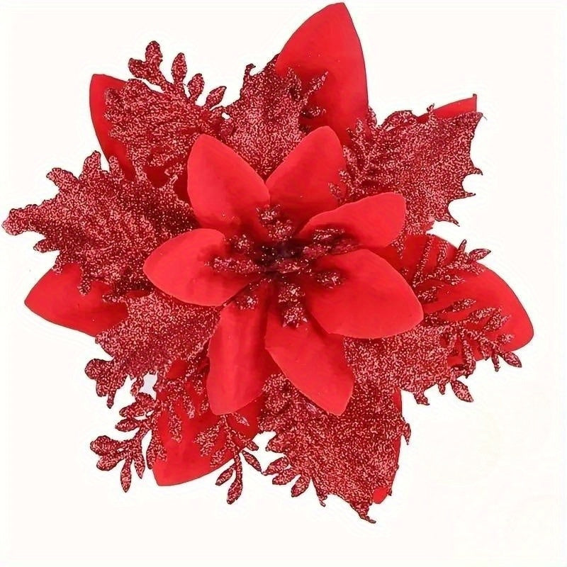 20pcs of 14.99cm Poinsettia Double Layer Pink Border Christmas Flowers for festive decorations.