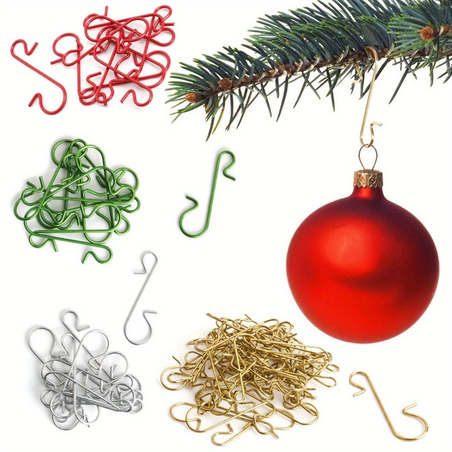 50 Classic Style Christmas Tree S-Hooks for Wreath and Tree Decorations, Festive Xmas Ornaments Hangers