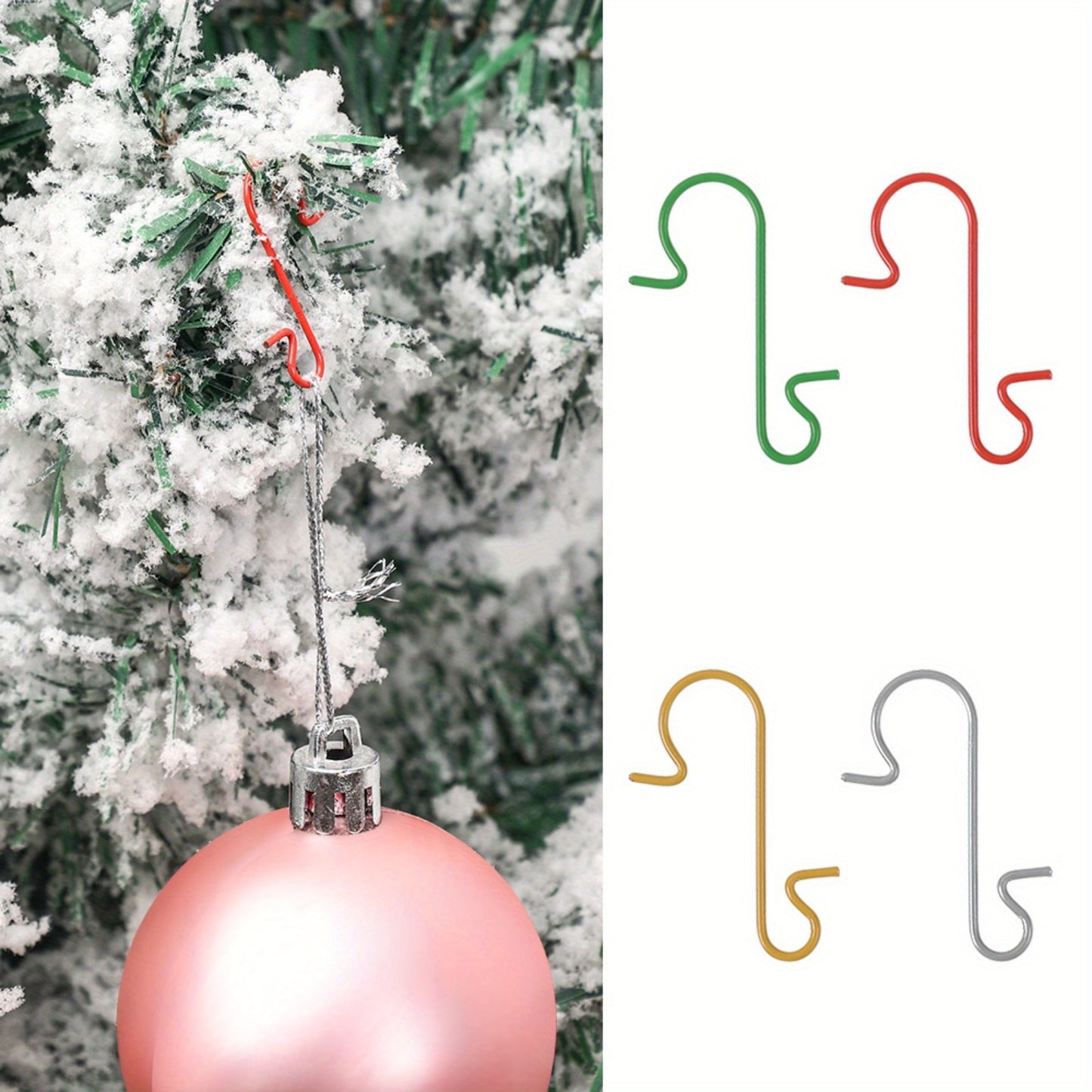 50 Classic Style Christmas Tree S-Hooks for Wreath and Tree Decorations, Festive Xmas Ornaments Hangers