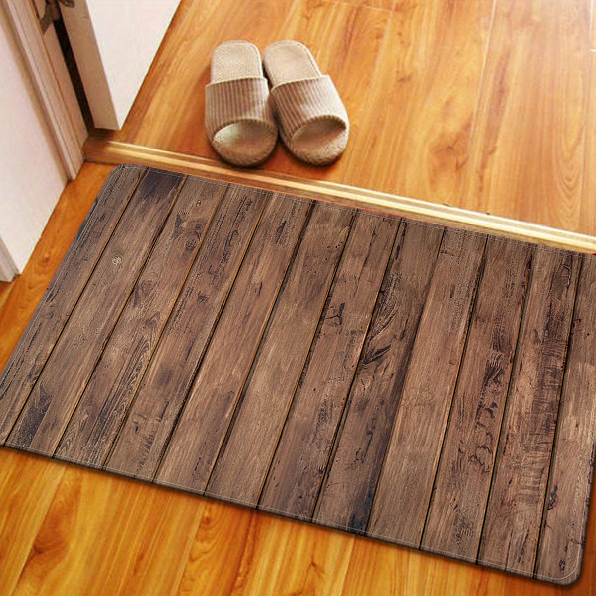 Soft Cozy Polyester Area Rug with Wooden Board Pattern, Non-Slip Absorbent Mat for Bedroom, Living Room, Kitchen, Bathroom, Bedside, Laundry - Perfect for Indoor Use, Hand Wash recommended.