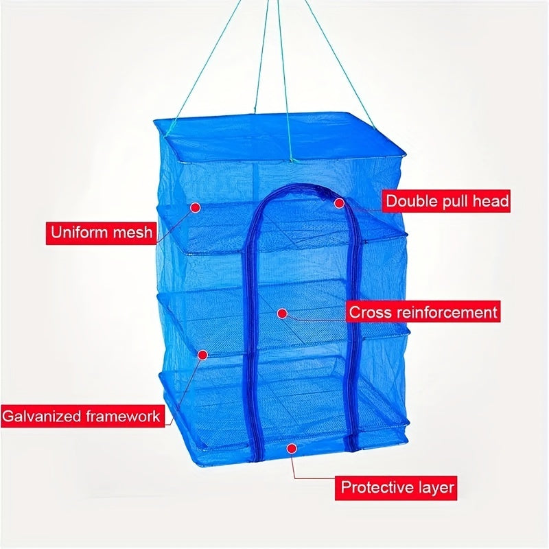 3-Layer Foldable Drying Rack for Food with Portable Mesh Net and Zipper Access