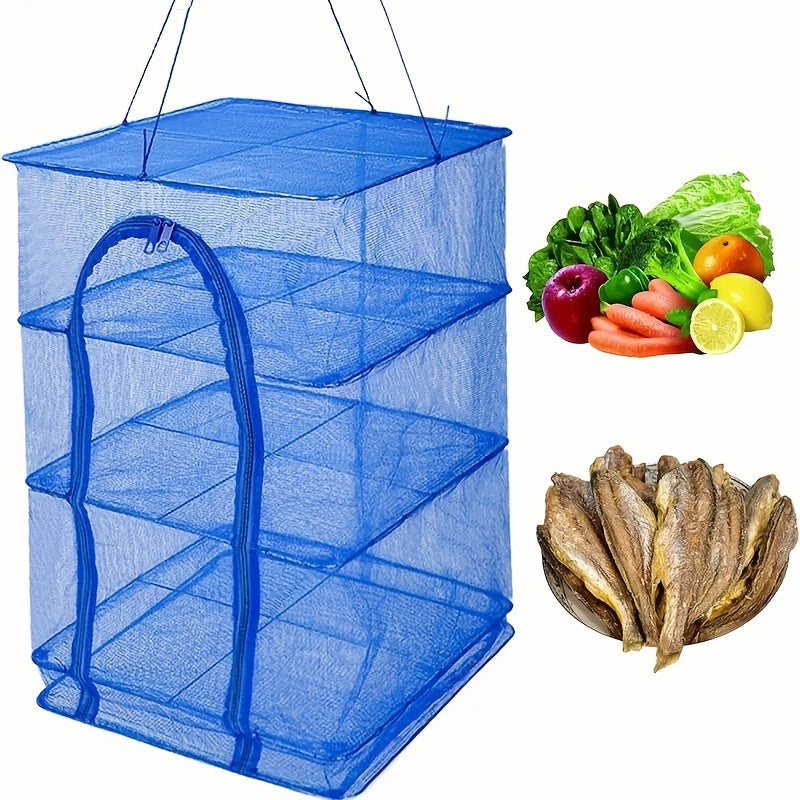 3-Layer Foldable Drying Rack for Food with Portable Mesh Net and Zipper Access