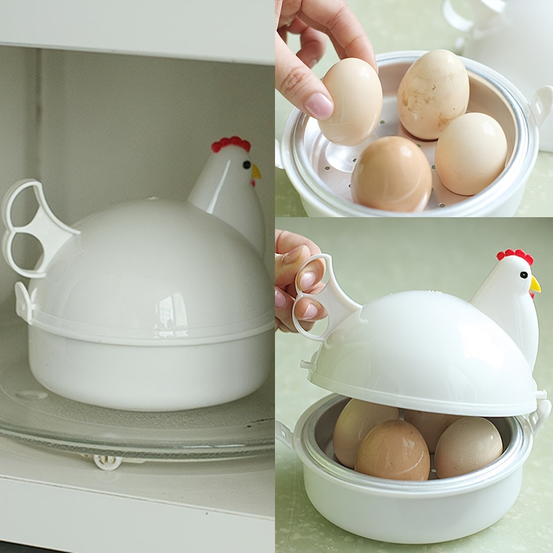 Microwave Egg Poacher in the Shape of a Chicken: 4-Egg Boiler Made of Stainless Steel