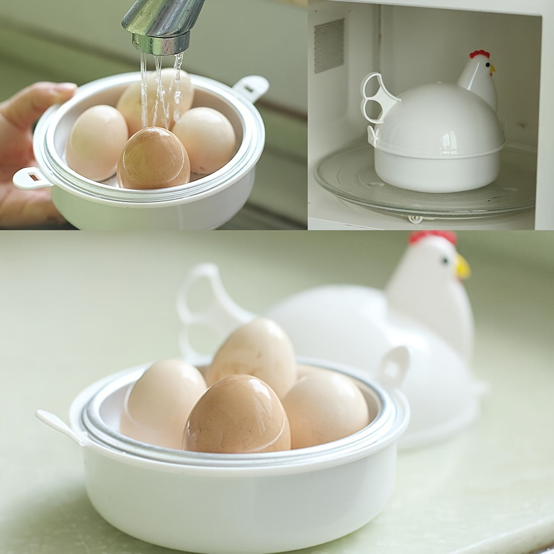 Microwave Egg Poacher in the Shape of a Chicken: 4-Egg Boiler Made of Stainless Steel