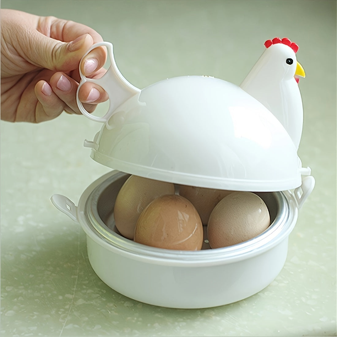 Microwave Egg Poacher in the Shape of a Chicken: 4-Egg Boiler Made of Stainless Steel