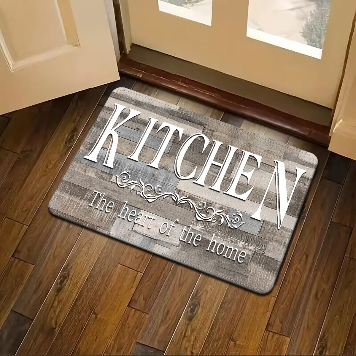 Premium Non-Slip Kitchen Mat with Rustic 'KITCHEN' Print - Everyday Comfort - High-Quality Flannel Rug for Entryway, Laundry Room, Bathroom, and Living Room Decor