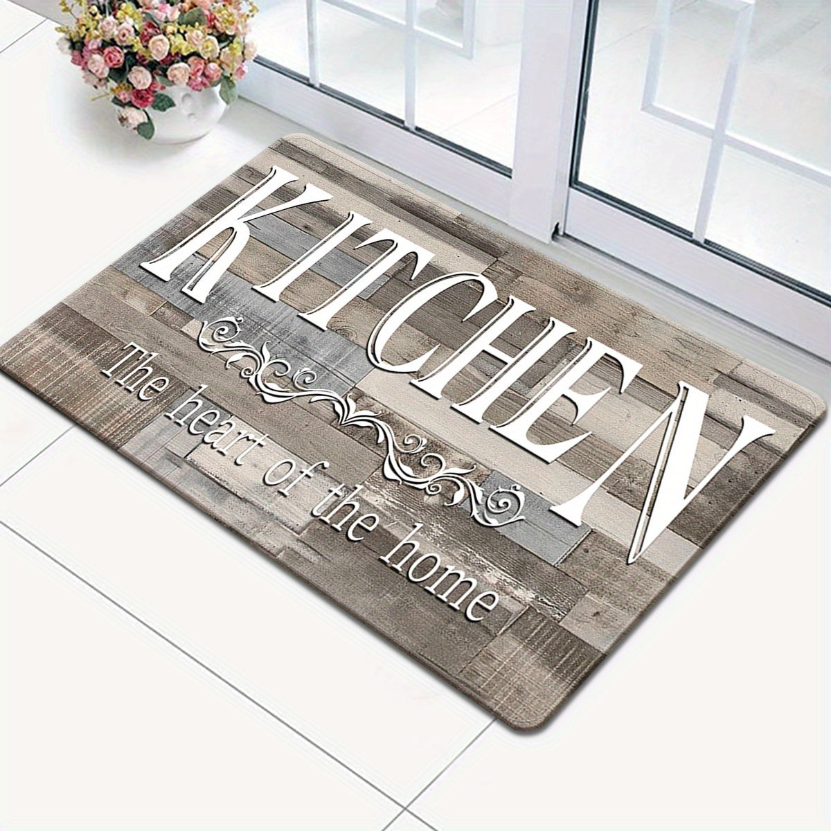 Premium Non-Slip Kitchen Mat with Rustic 'KITCHEN' Print - Everyday Comfort - High-Quality Flannel Rug for Entryway, Laundry Room, Bathroom, and Living Room Decor