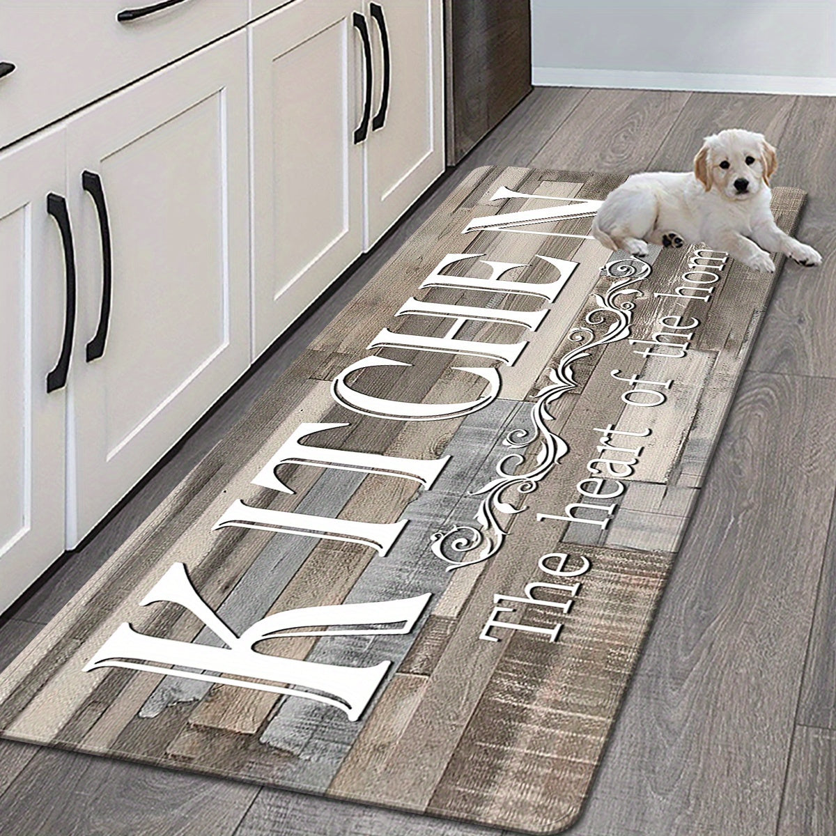 Premium Non-Slip Kitchen Mat with Rustic 'KITCHEN' Print - Everyday Comfort - High-Quality Flannel Rug for Entryway, Laundry Room, Bathroom, and Living Room Decor